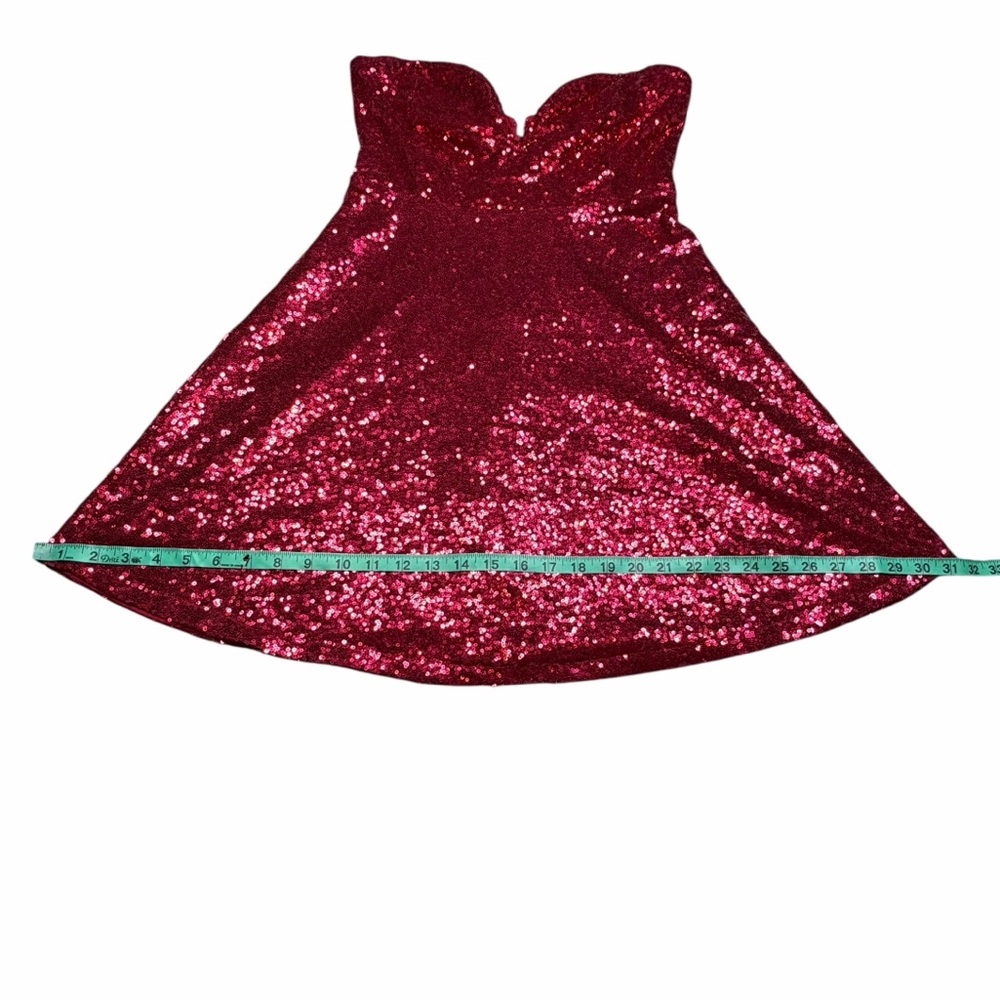Vtg Charlotte Russe Red Sequin Sweetheart Strapless Flounce Hem Dress - Medium - Picture 14 of 14